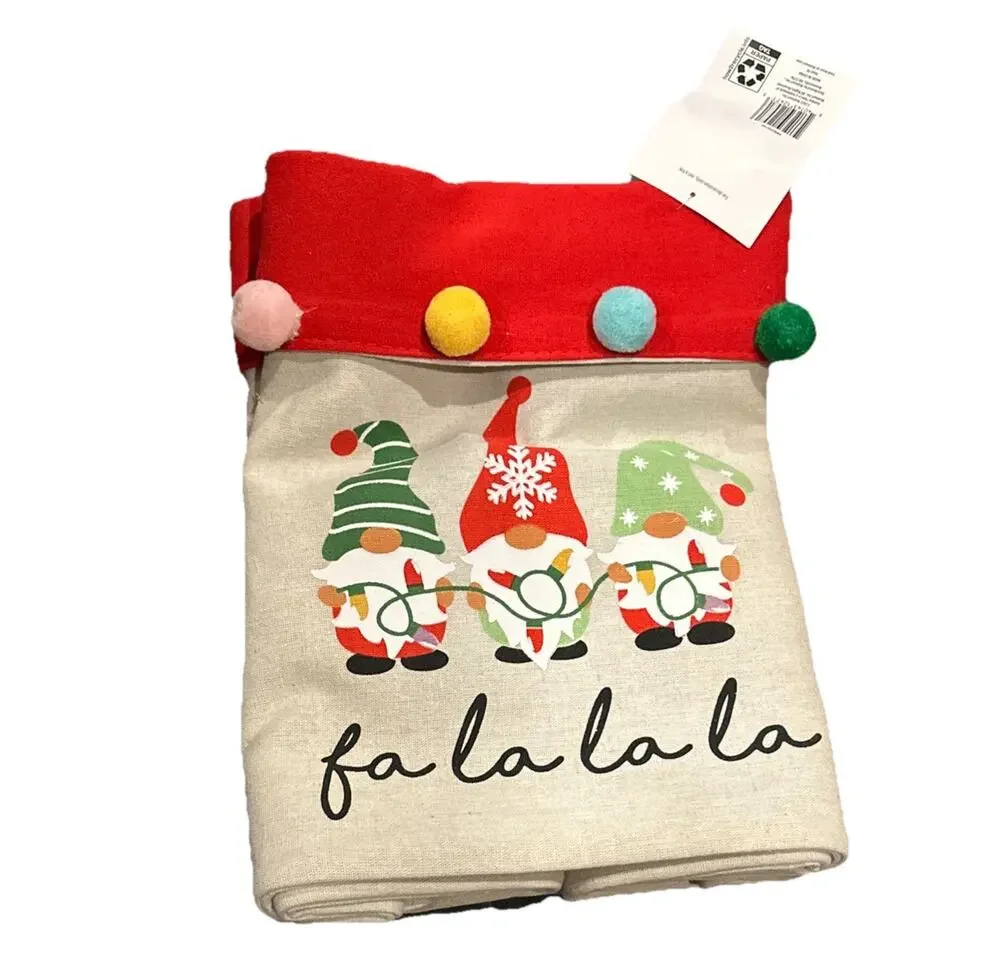18X18X14” Gnomes Fa La La La Red & Beige Box Merry Christmas Holiday Tree Skirt